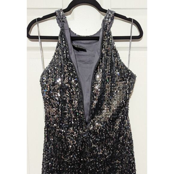 Nightway Womens Gray Sequined Velvet Halter Sleeveless Cocktail Party Dress SZ 8 - Picture 7 of 11